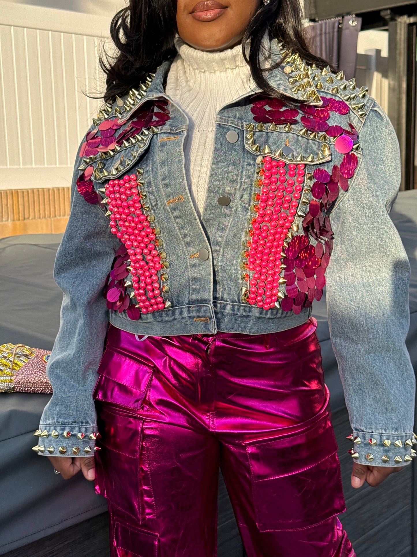 KIZZ STUDDED OVERSIZED DENIM JACKET