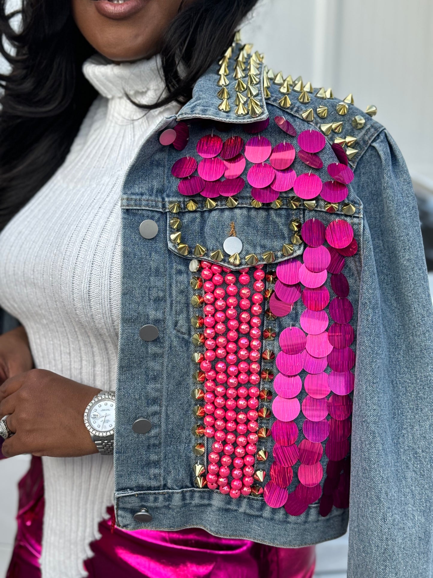 KIZZ STUDDED OVERSIZED DENIM JACKET