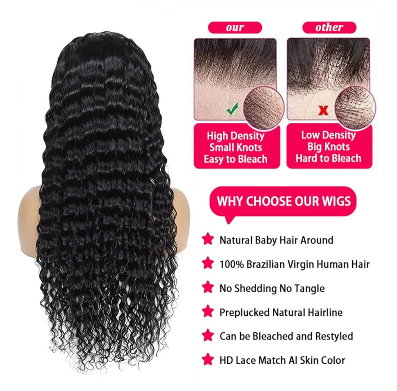 NEW! 13X6 HD LACE FRONTAL WIG - DEEP CURLY (200% DENSITY) SHOP MARBLE LUXE BEAUTY