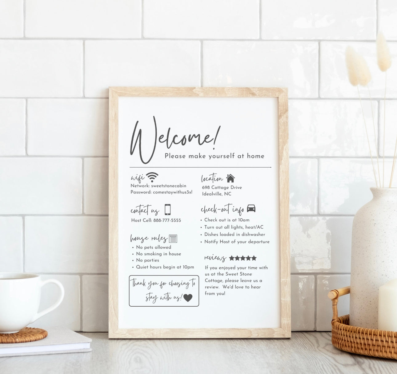 WELCOME SIGN FOR AIRBNB & VACATION RENTAL HOST TEMPLATE (Digital Download) - Editable & Printable SHOP MARBLE LUXE BEAUTY