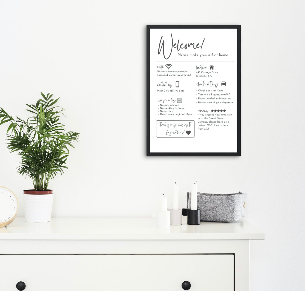 WELCOME SIGN FOR AIRBNB & VACATION RENTAL HOST TEMPLATE (Digital Download) - Editable & Printable SHOP MARBLE LUXE BEAUTY