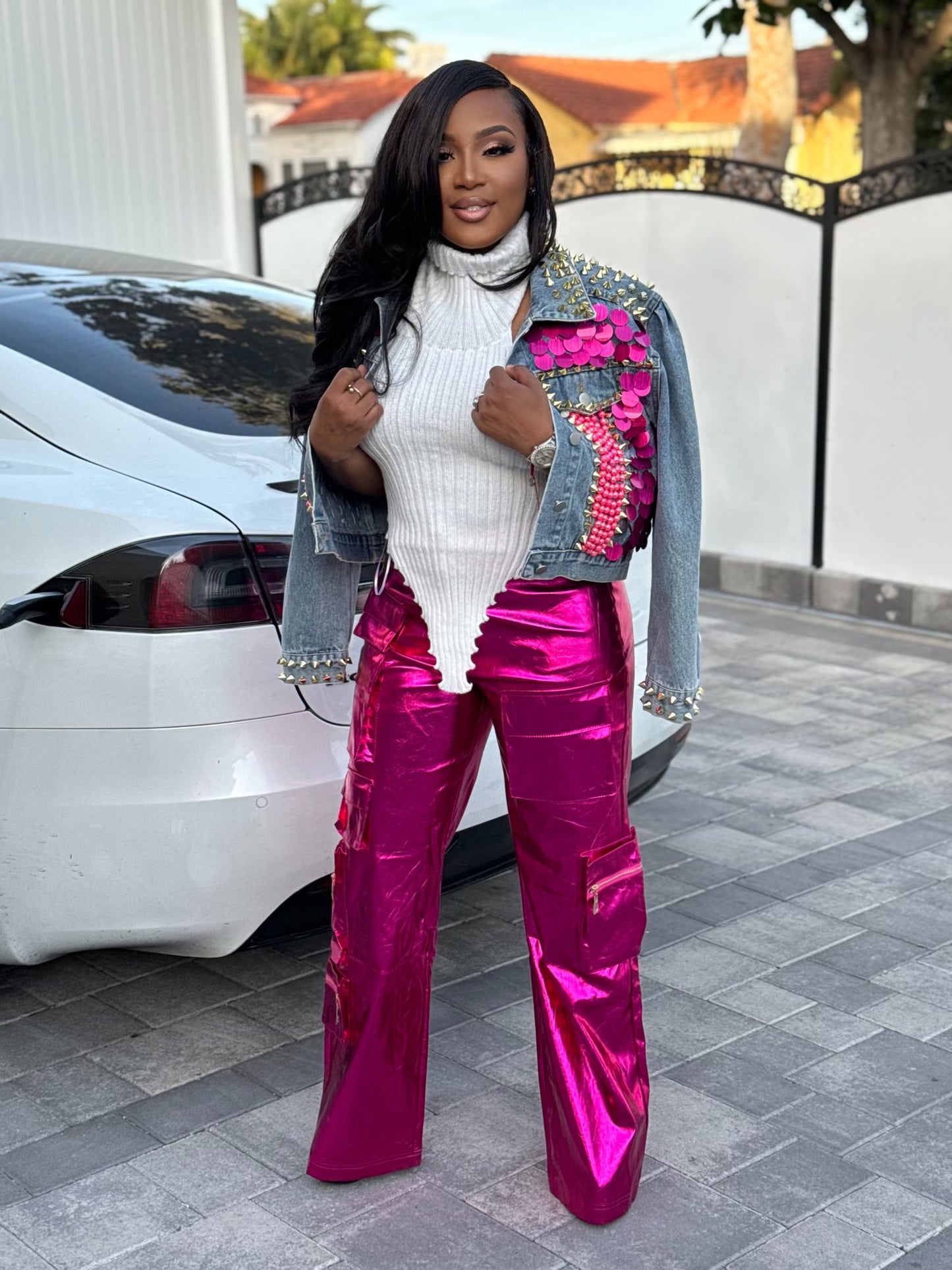 CELEBRITY METALLIC PANTS - PINK