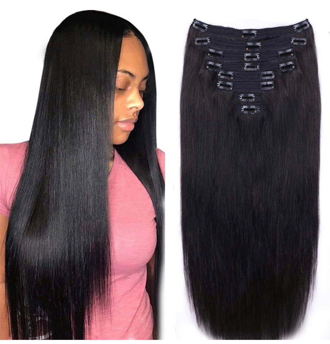 1B/NATURAL BLACK STRAIGHT CLIP-IN EXTENSIONS