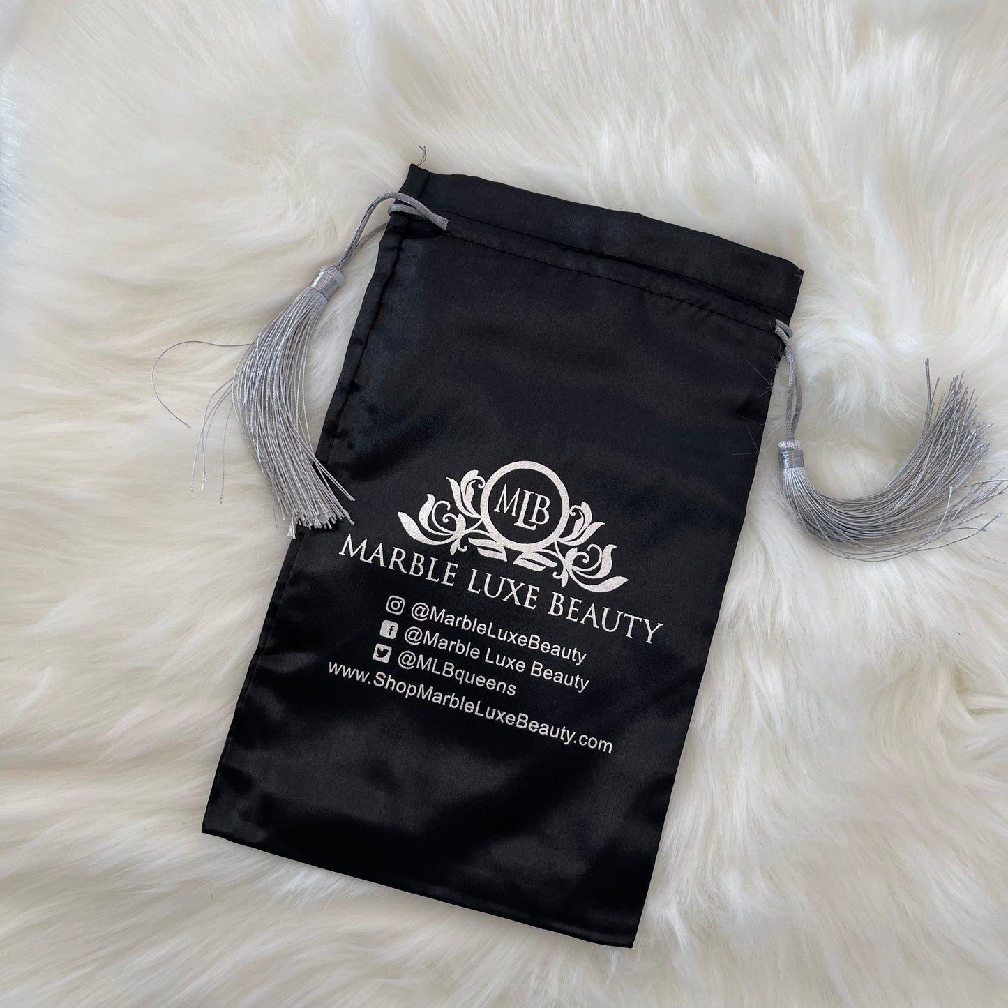 SATIN TASSEL HAIR BAG SHOP MARBLE LUXE BEAUTY