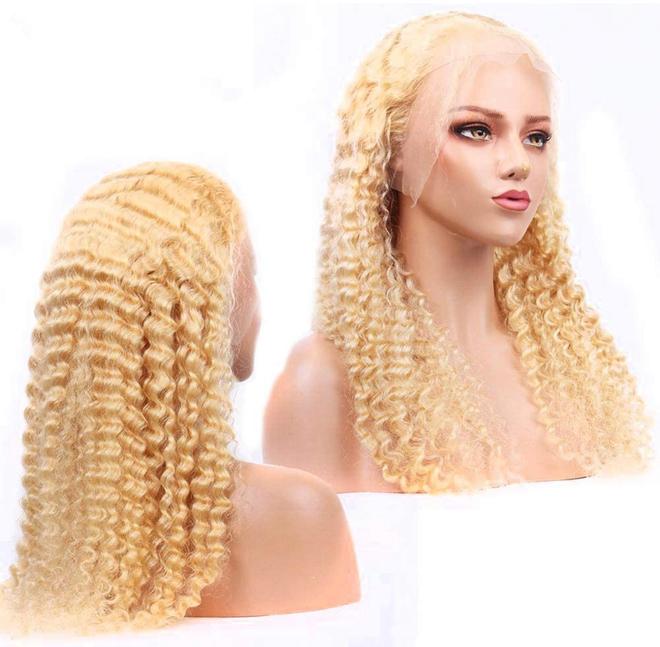 #613 LUXE BLONDE (DEEP CURLY FRONT LACE WIG) - TRANSPARENT LACE