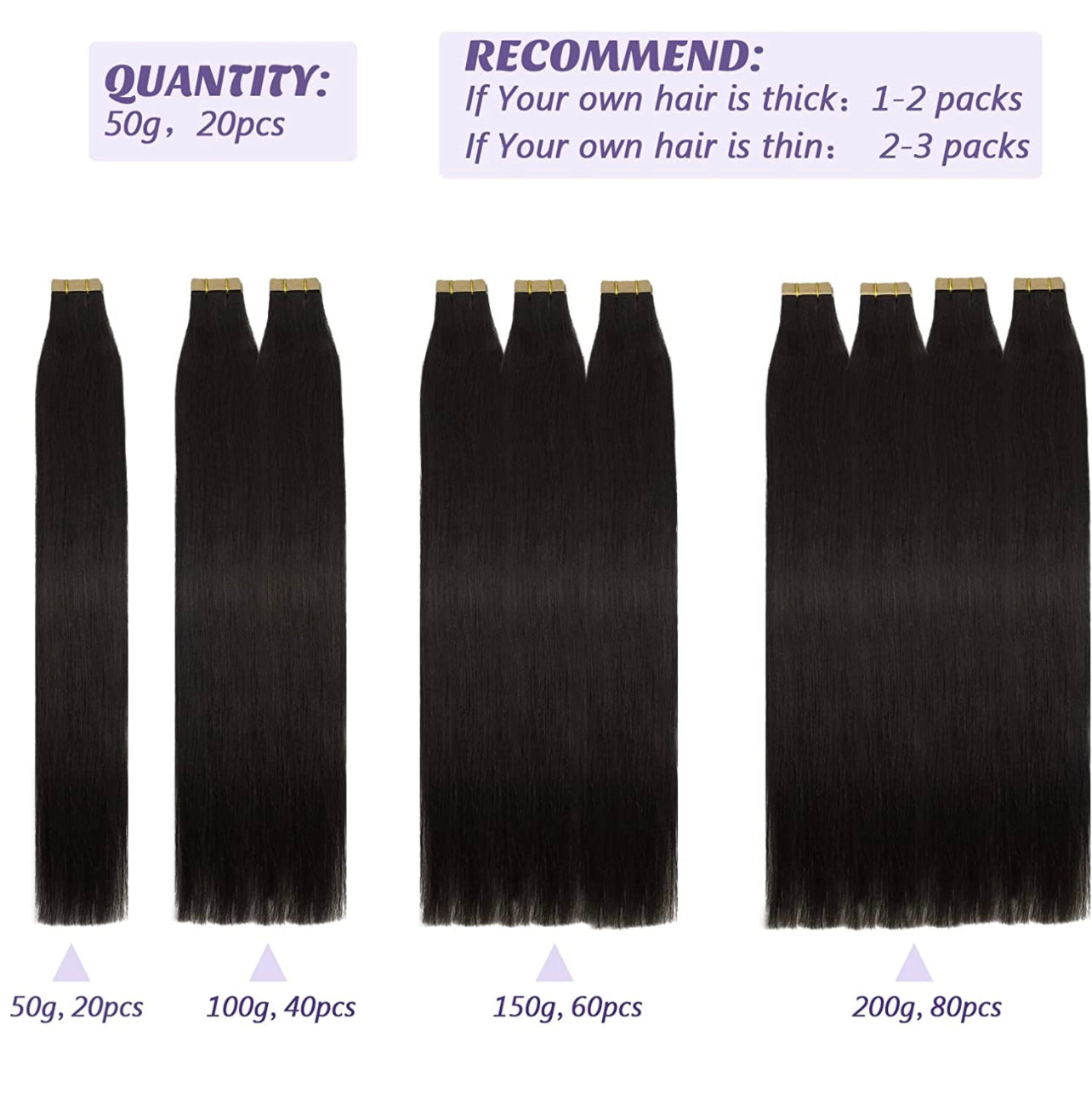 TAPE IN EXTENSION - STRAIGHT (40 PIECES = 1 PACK)