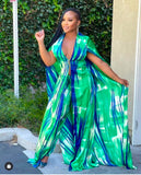 CAPTIVATING CAPE TWO PIECE SET - GREEN/BLUE