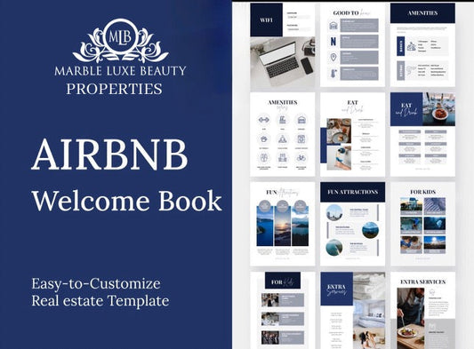 35 Page Airbnb Welcome Book Template Canva E-Book (Editable & Printable) - Digital Download