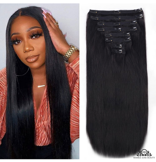1B/NATURAL BLACK STRAIGHT CLIP-IN EXTENSIONS