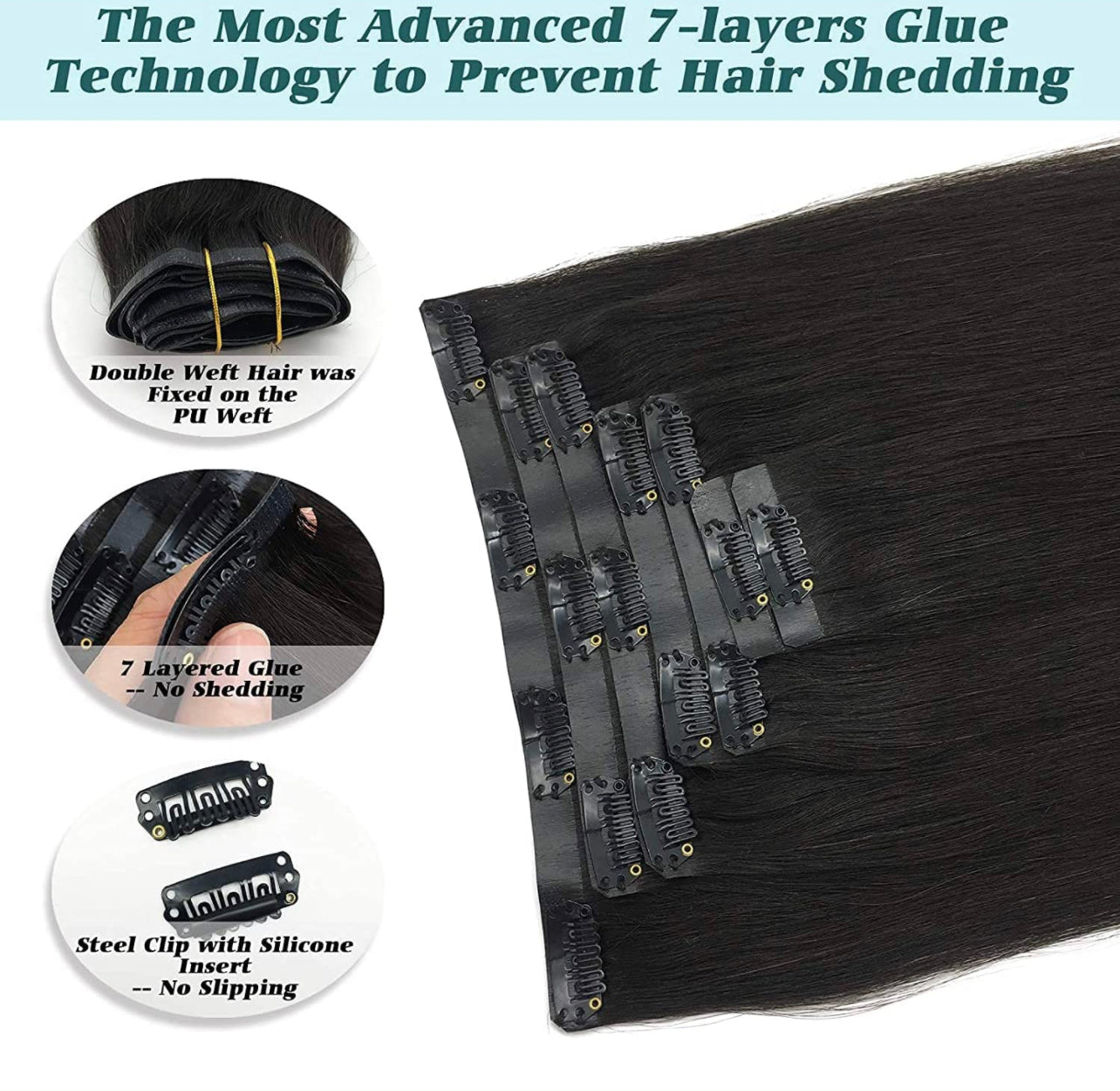SEAMLESS CLIP-INS EXTENSIONS - STRAIGHT (7 PIECES = 1 PACK)