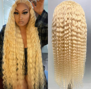 #613 LUXE BLONDE (DEEP CURLY FRONT LACE WIG) - TRANSPARENT LACE