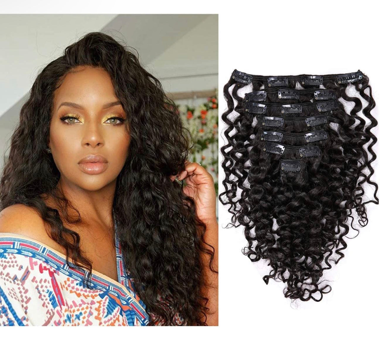1B/NATURAL BLACK DEEP CURLY CLIP-IN EXTENSIONS