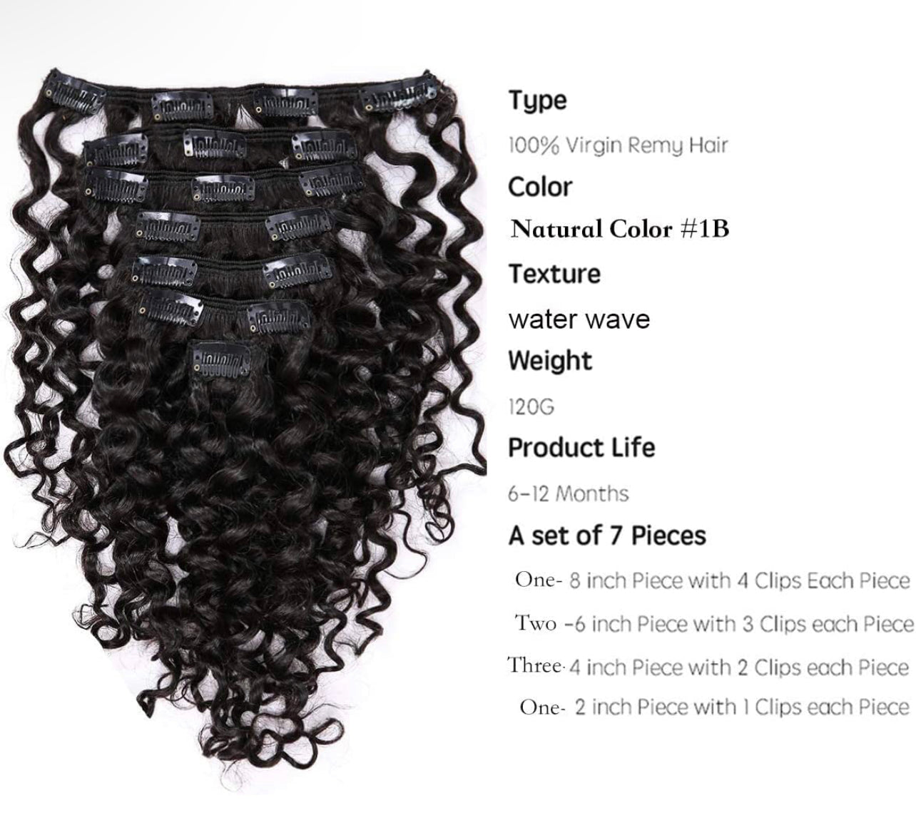 1B/NATURAL BLACK DEEP CURLY CLIP-IN EXTENSIONS