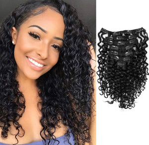 1B/NATURAL BLACK DEEP CURLY CLIP-IN EXTENSIONS